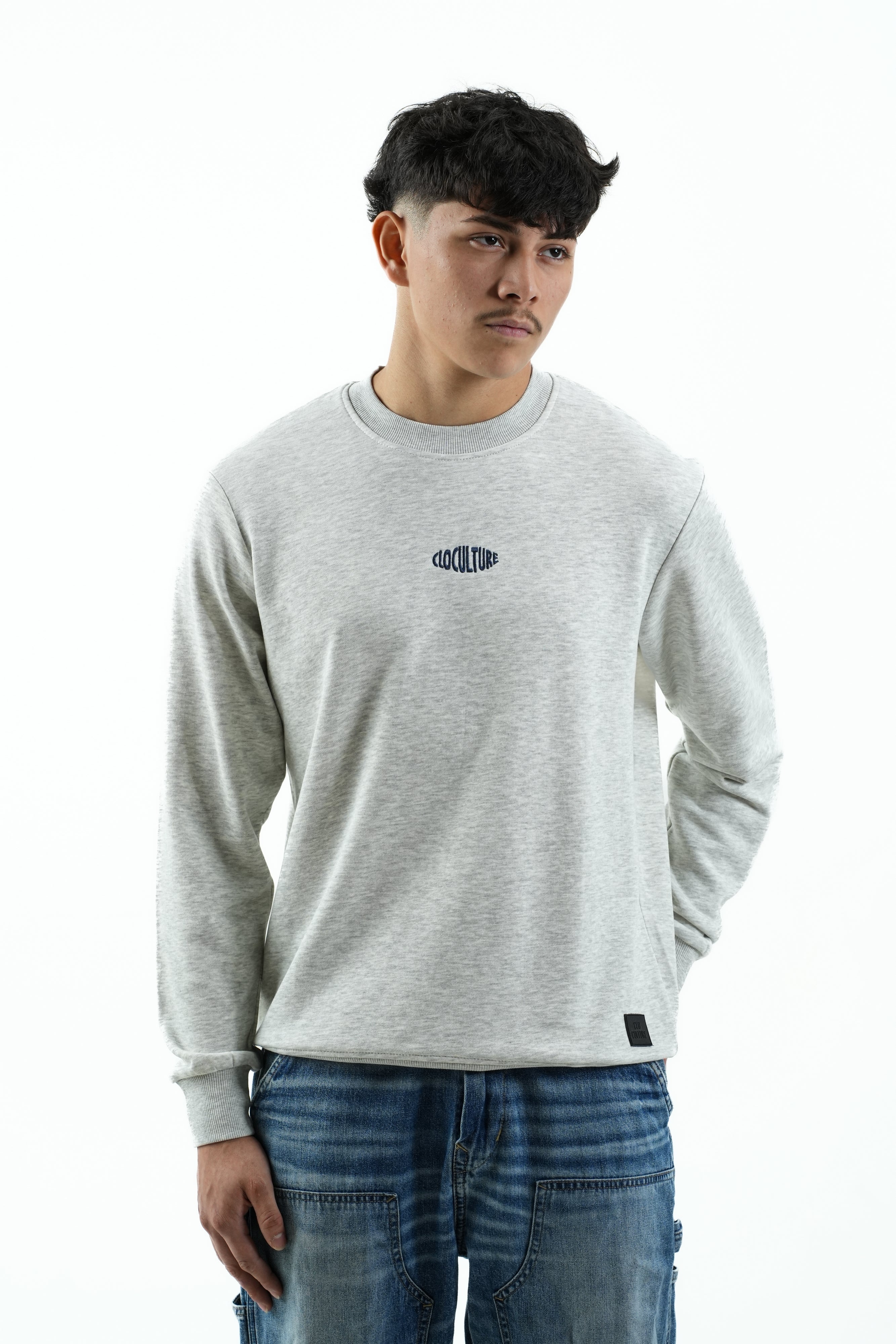 Grey Melange Crew-Neck Sweatshirt