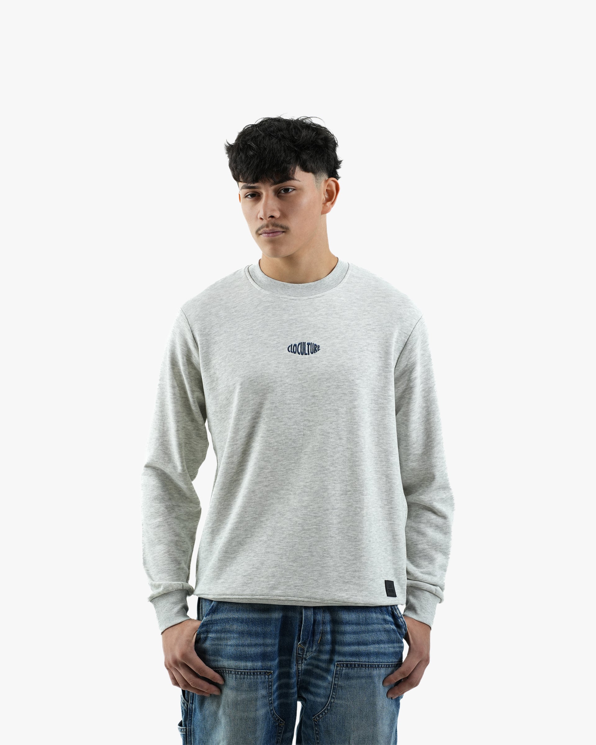 Grey Melange Crew-Neck Sweatshirt